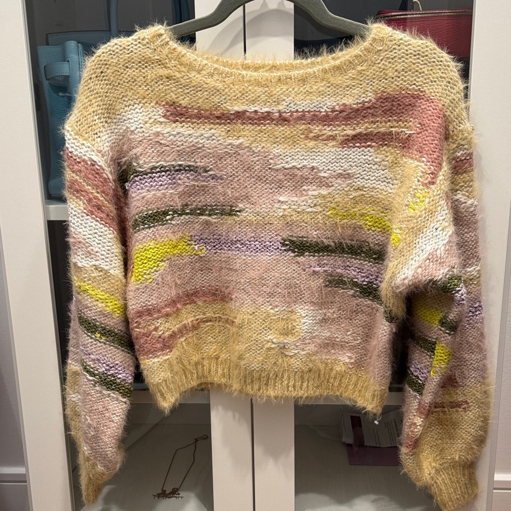 Anthropologie Textured Sweater in Pink, Yellow, and Green